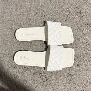 White Quilted Slide Sandals